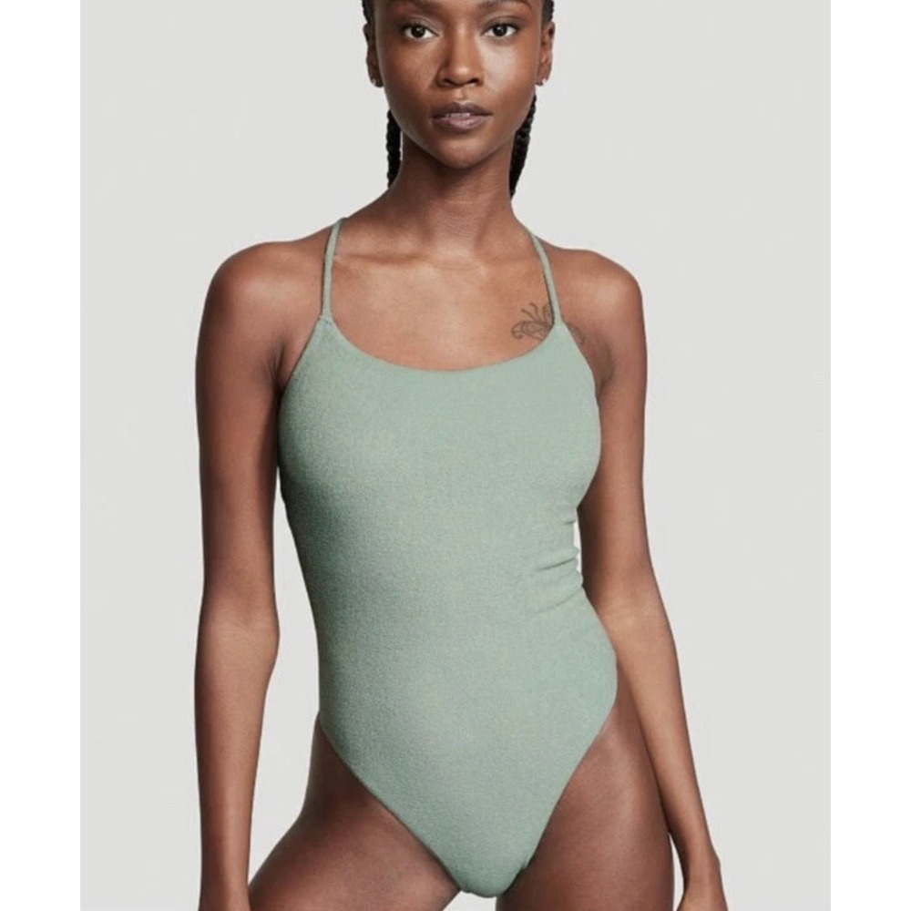 NEW Victorias Secret Terry One Piece Swimsuit Sage Green Womens Size L